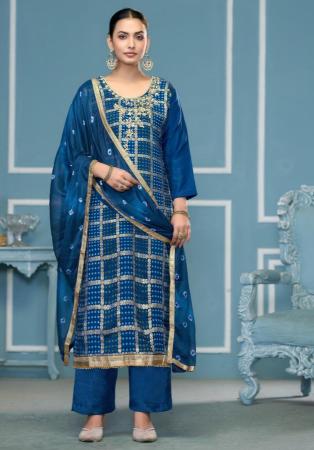 Picture of Amazing Cotton Teal Straight Cut Salwar Kameez