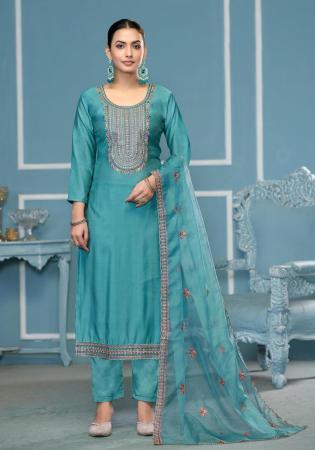 Picture of Cotton Light Sea Green Straight Cut Salwar Kameez