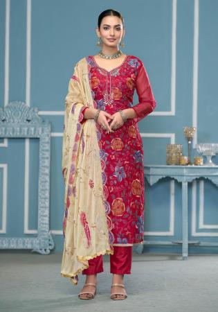 Picture of Organza Dark Slate Blue Straight Cut Salwar Kameez
