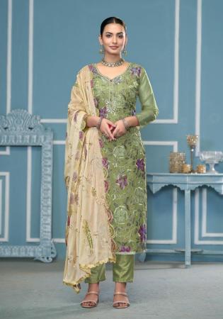 Picture of Organza Dark Olive Green Straight Cut Salwar Kameez