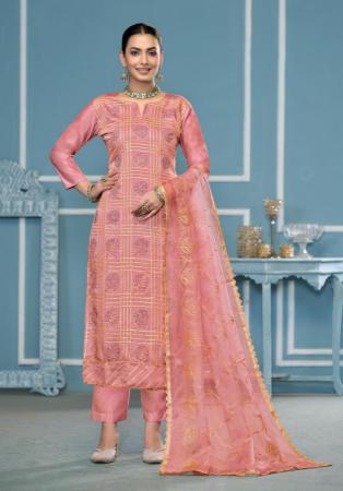 Picture of Organza Indian Red Straight Cut Salwar Kameez