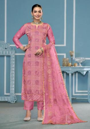 Picture of Organza Pale Violet Red Straight Cut Salwar Kameez