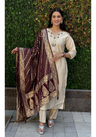 Picture of Enticing Silk Beige Readymade Salwar Kameez