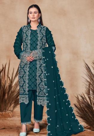 Picture of Georgette Dark Slate Grey Straight Cut Salwar Kameez