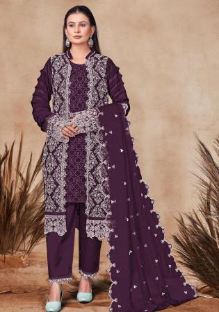 Picture of Georgette Dark Olive Green Straight Cut Salwar Kameez