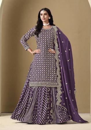 Picture of Elegant Silk Purple Straight Cut Salwar Kameez