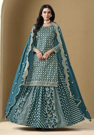 Picture of Shapely Silk Teal Straight Cut Salwar Kameez