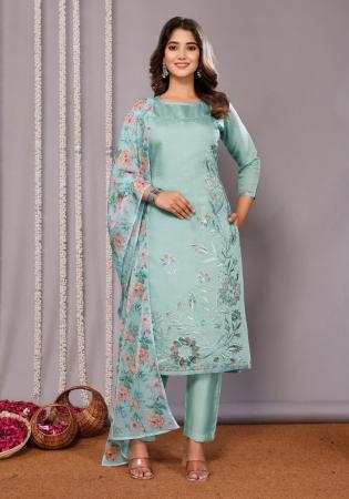Picture of Chiffon Light Steel Blue Readymade Salwar Kameez