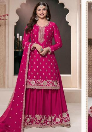 Picture of Chiffon Medium Violet Red Straight Cut Salwar Kameez