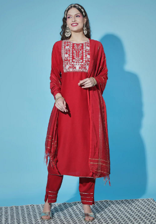 Picture of Cotton & Silk Fire Brick Readymade Salwar Kameez