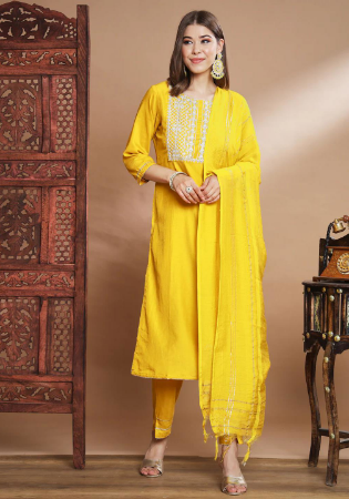 Picture of Cotton & Silk Golden Readymade Salwar Kameez