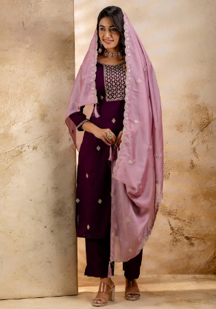 Picture of Fine Silk Purple Readymade Salwar Kameez