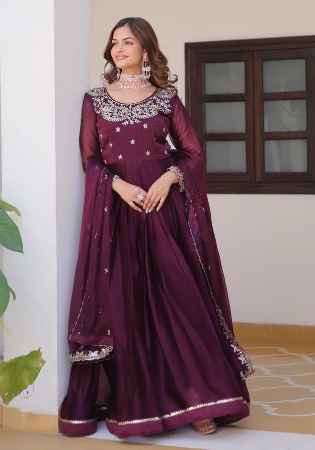 Picture of Shapely Silk Brown Party Wear Gown
