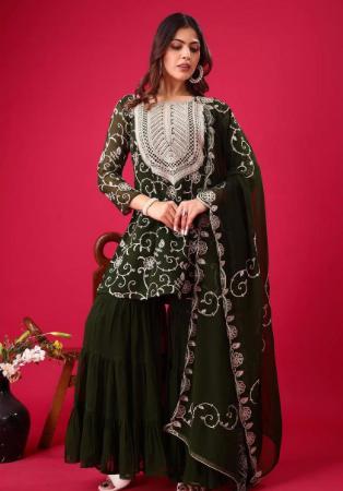 Picture of Georgette Dark Olive Green Readymade Salwar Kameez