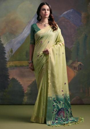 Picture of Nice Cotton Dark Olive Green Saree