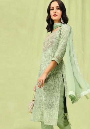 Picture of Good Looking Rayon & Silk Tan Readymade Salwar Kameez