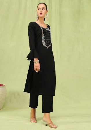 Picture of Sublime Rayon & Silk Black Readymade Salwar Kameez