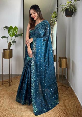 Picture of Fascinating Silk Steel Blue Saree