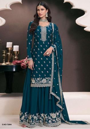 Picture of Splendid Chiffon Navy Blue Straight Cut Salwar Kameez