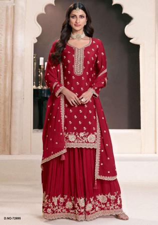 Picture of Chiffon Fire Brick Straight Cut Salwar Kameez