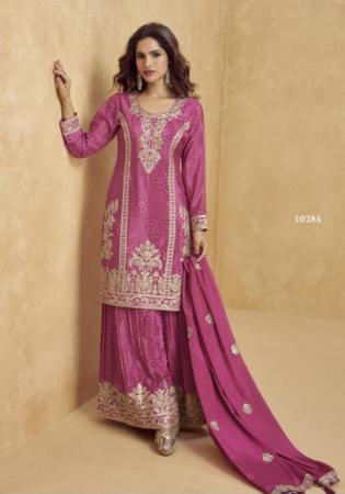 Picture of Chiffon & Silk Indian Red Straight Cut Salwar Kameez