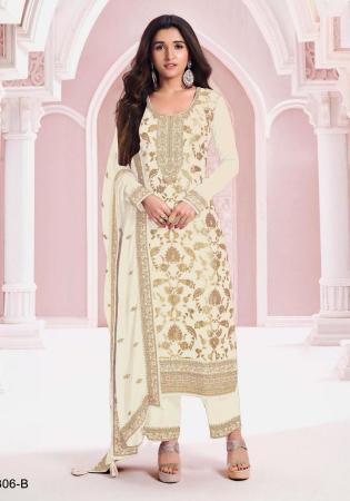 Picture of Magnificent Chiffon Beige Straight Cut Salwar Kameez