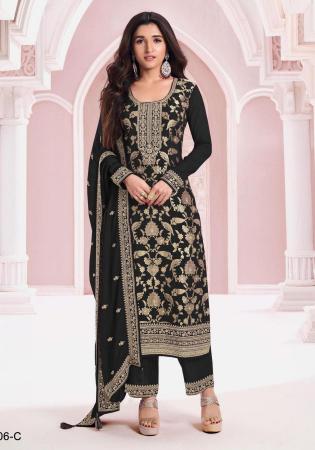 Picture of Good Looking Chiffon Black Straight Cut Salwar Kameez