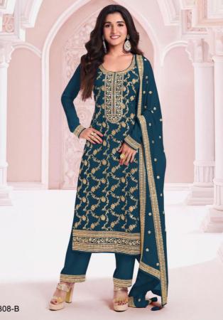 Picture of Chiffon Midnight Blue Straight Cut Salwar Kameez
