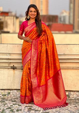 Picture of Good Looking Silk Orange Red Saree