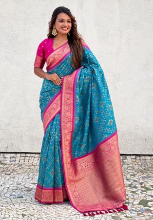 Picture of Elegant Silk Dark Turquoise Saree