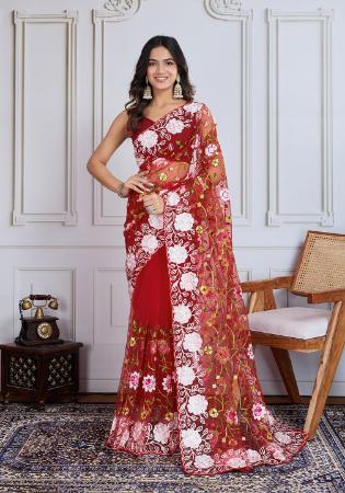 Picture of Marvelous Net Maroon Saree