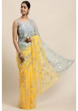 Picture of Nice Organza Light Slate Grey & Yellow Saree