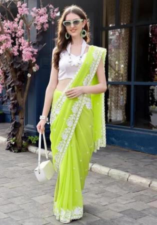 Picture of Good Looking Georgette Yellow Green Saree