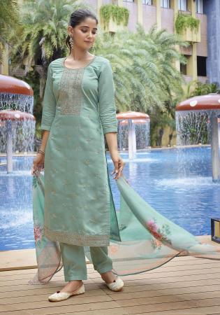 Picture of Chiffon Dark Sea Green Readymade Salwar Kameez