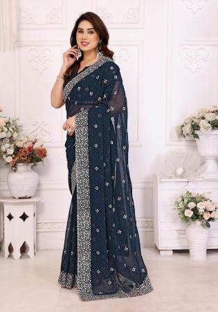 Picture of Taking Georgette Dark Slate Grey Saree