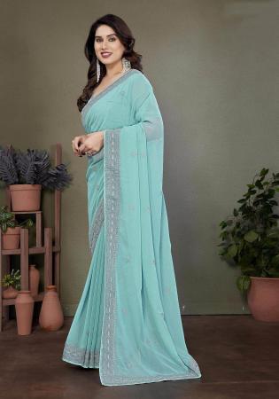 Picture of Magnificent Georgette Medium Aqua Marine Saree