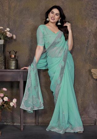 Picture of Fine Chiffon Medium Sea Green Saree