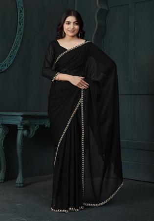 Picture of Sightly Satin & Silk Black Saree