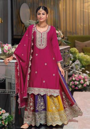 Picture of Well Formed Chiffon Deep Pink Straight Cut Salwar Kameez