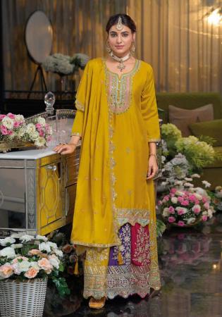 Picture of Chiffon Dark Golden Rod Straight Cut Salwar Kameez