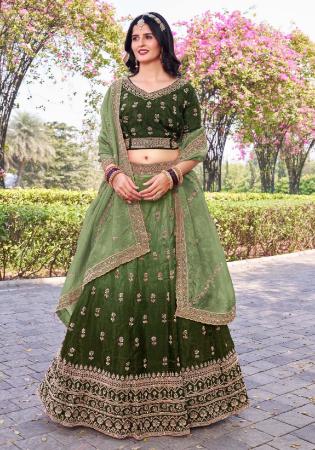 Picture of Taking Silk Dark Olive Green Lehenga Choli