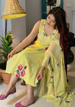 Picture of Sightly Crepe Lemon Chiffon Readymade Salwar Kameez