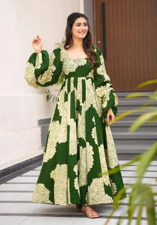 Picture of Sightly Rayon Dark Olive Green Readymade Gown