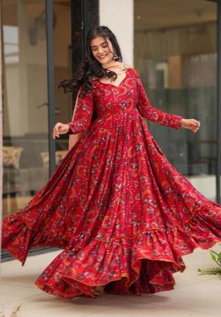 Picture of Alluring Rayon Maroon Readymade Gown