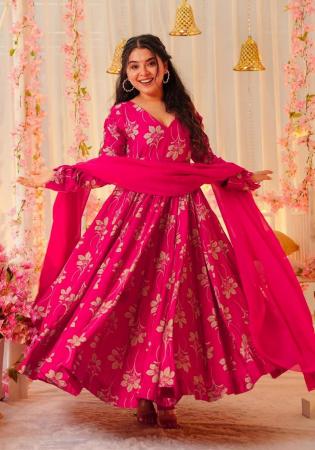 Picture of Well Formed Rayon Medium Violet Red Readymade Gown