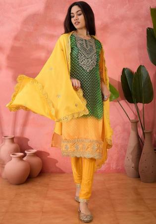 Picture of Silk Dark Olive Green Readymade Salwar Kameez