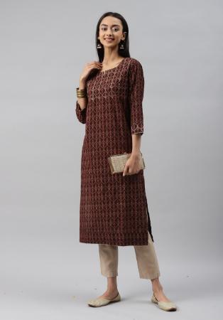 Picture of Nice Cotton & Silk Brown Kurtis And Tunic