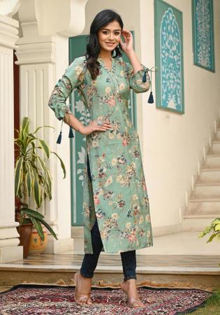 Picture of Cotton & Silk Dark Sea Green Kurtis And Tunic