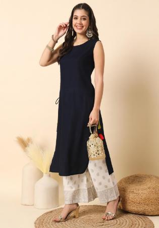 Picture of Classy Cotton & Silk Navy Blue Kurtis And Tunic