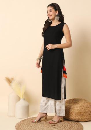Picture of Excellent Cotton & Silk Black Kurtis And Tunic
